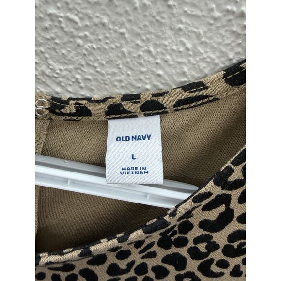 Old Navy Womens Dress Size Large Brown Animal Print Cap Ruffle Sleeve NWT - Picture 3 of 10